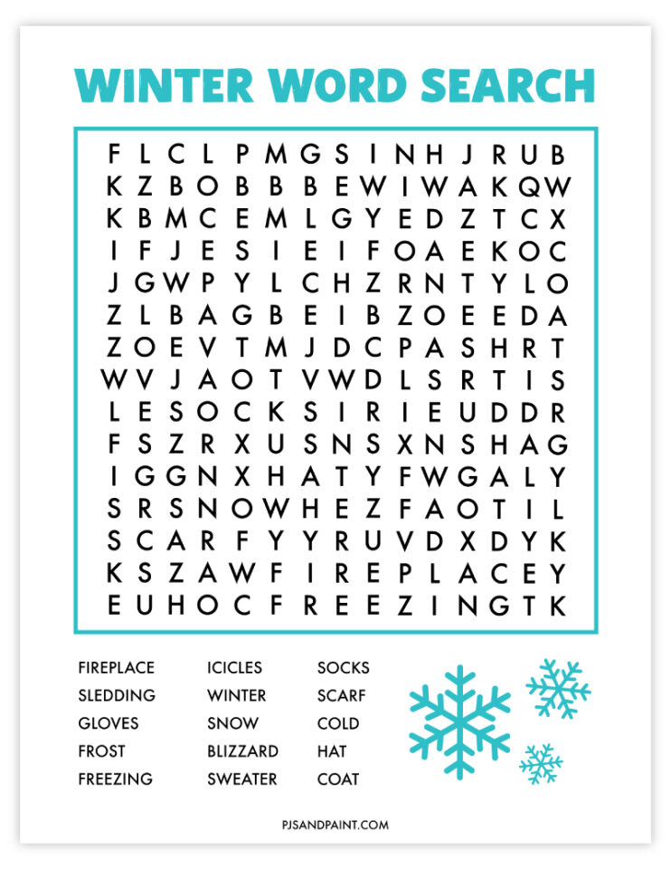 Free Printable Winter Word Search - Pjs and Paint