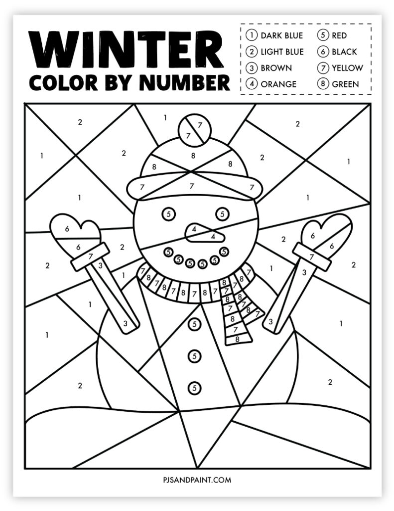 free printable winter color by number