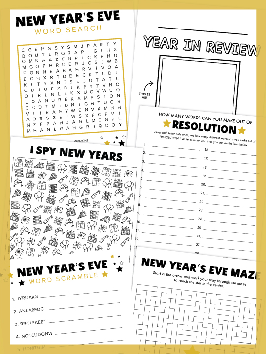 7 Free Printable New Year's Games and Activities - Pjs and Paint