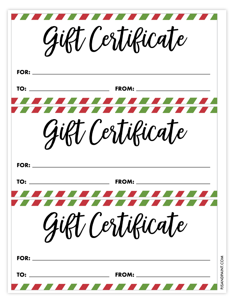 Free Printable Christmas Gift Certificate Template - Pjs and Paint