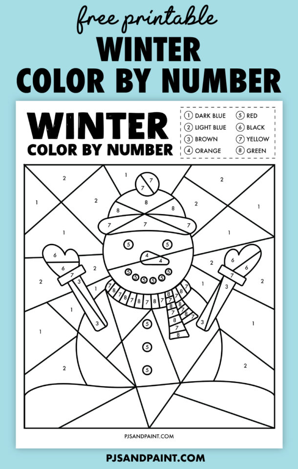 Free Printable Winter Color By Number Worksheet - Pjs And Paint