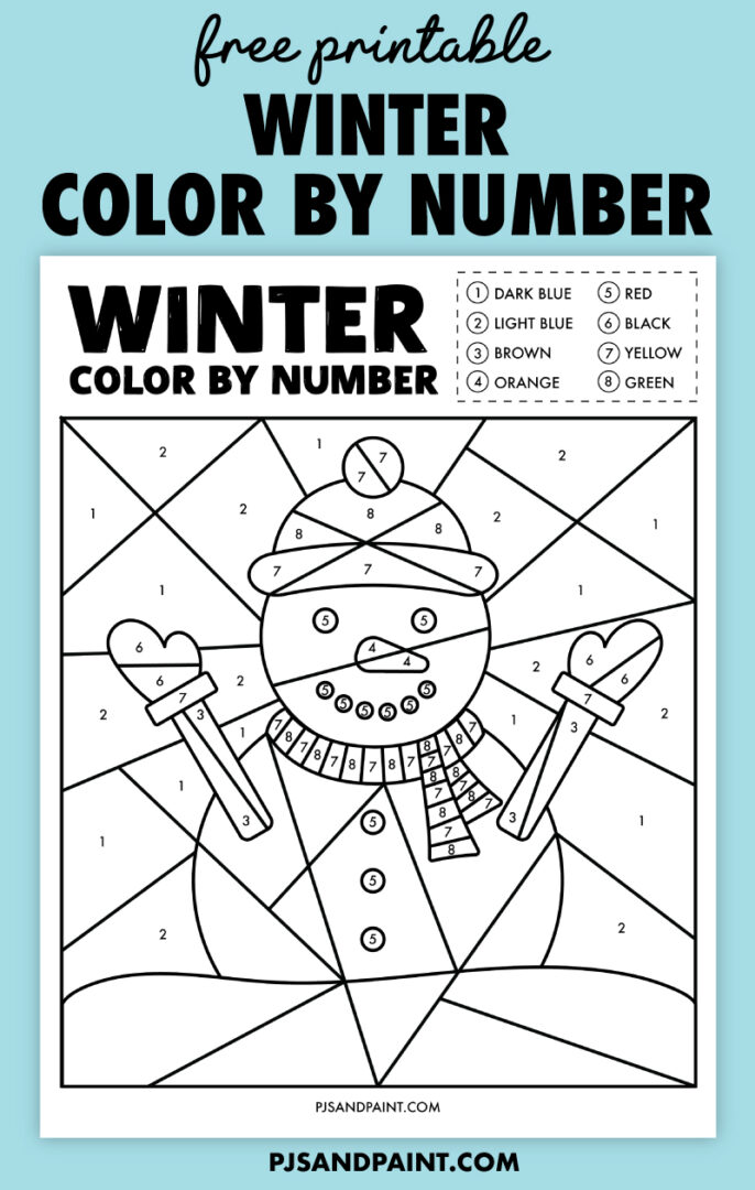 Free Printable Winter Color by Number Worksheet - Pjs and Paint