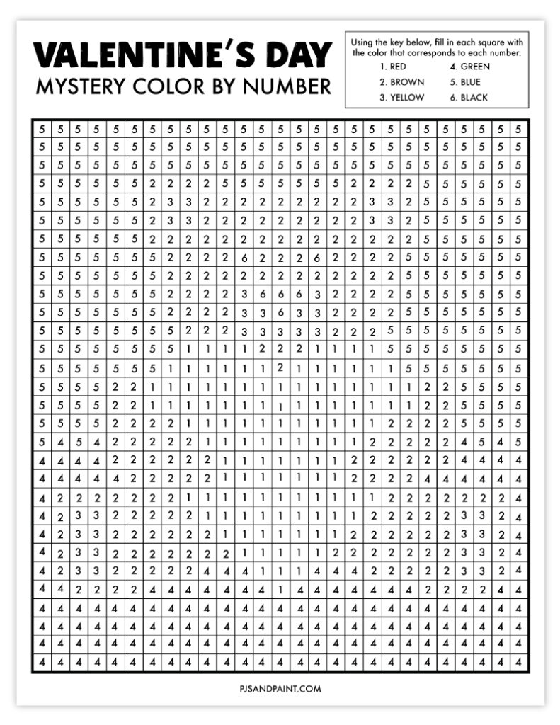 valentines day mystery color by number