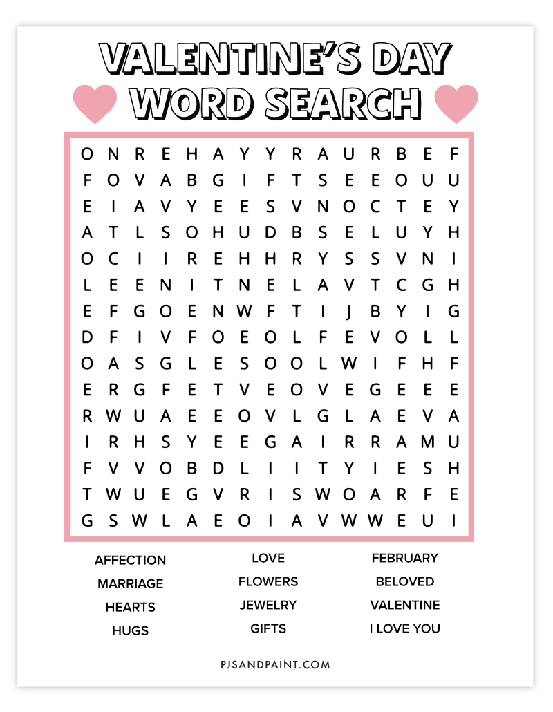 5 Free Printable Valentine's Day Word Searches - Pjs and Paint