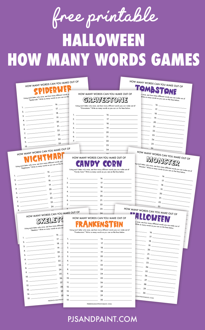 free printable halloween how many words games