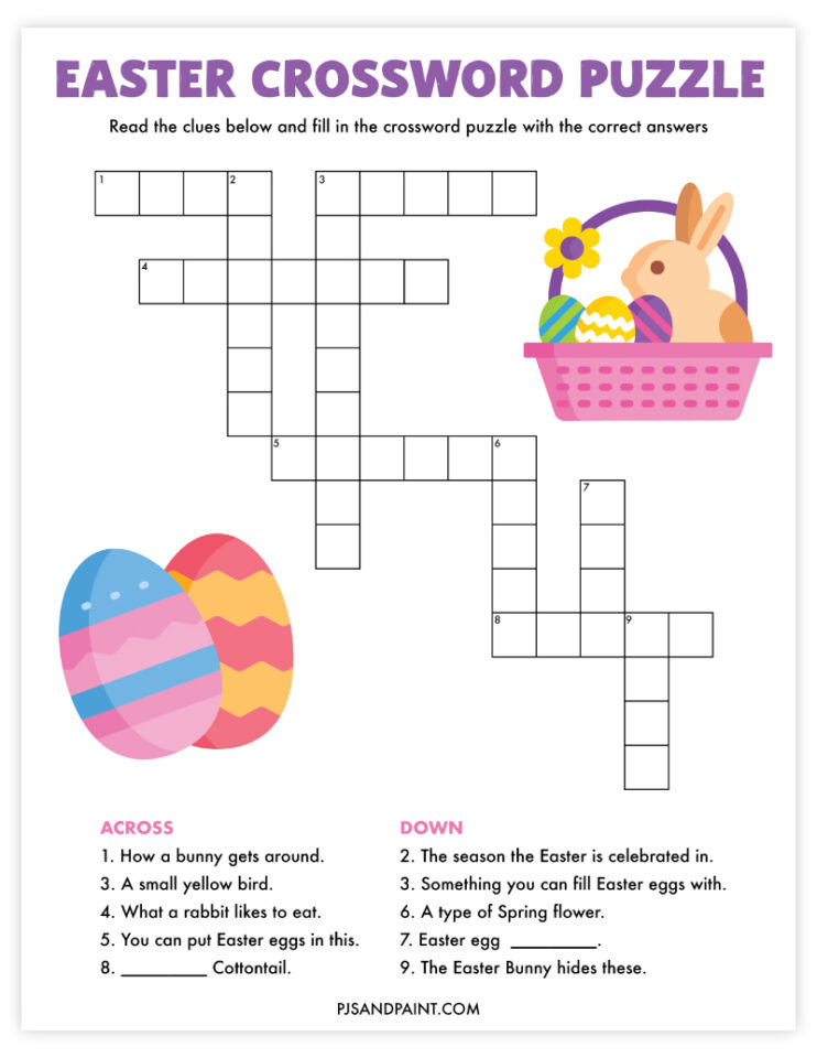 Free Printable Easter Crossword Puzzle Pjs and Paint