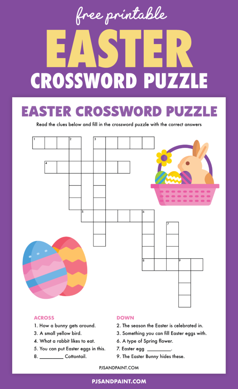 Free Printable Easter Crossword Puzzle Pjs and Paint