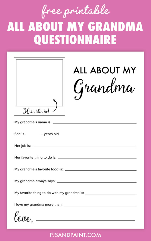 All About My Grandma Mother's Day Printable Questionnaire - Pjs and Paint