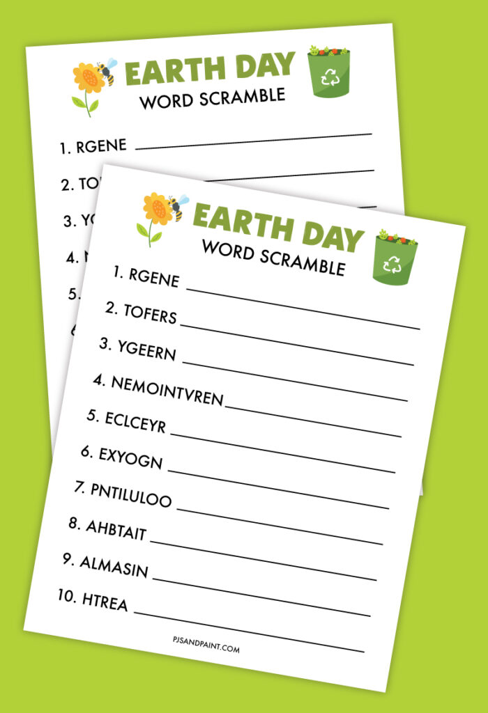 Free Printable Earth Day Word Scramble - Pjs and Paint