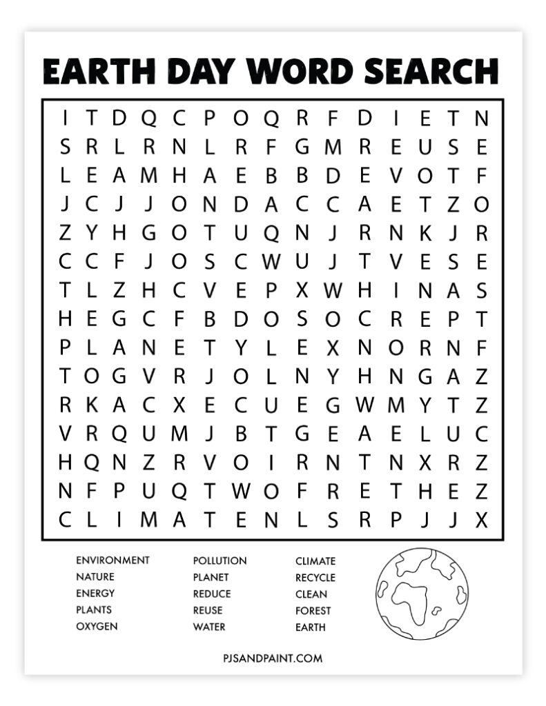 free printable earth day word search