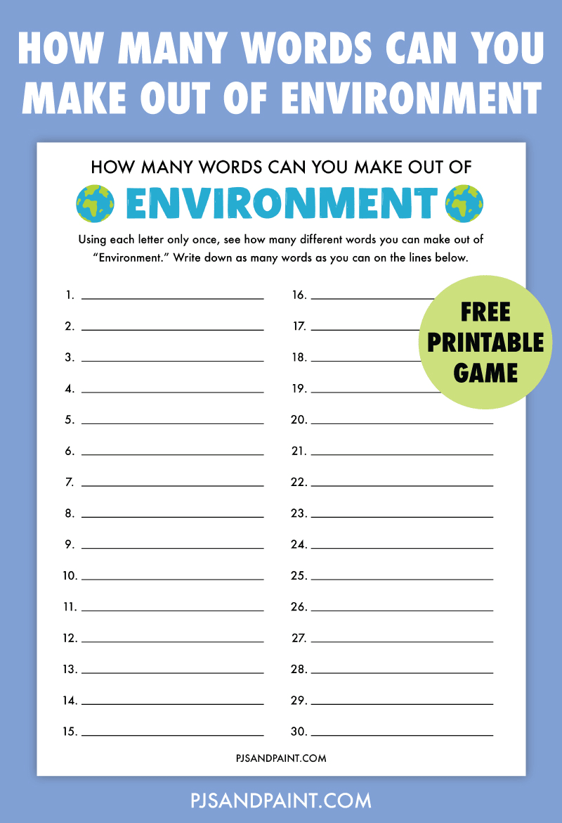 How many words can you make out of Environment | Free Printable Game