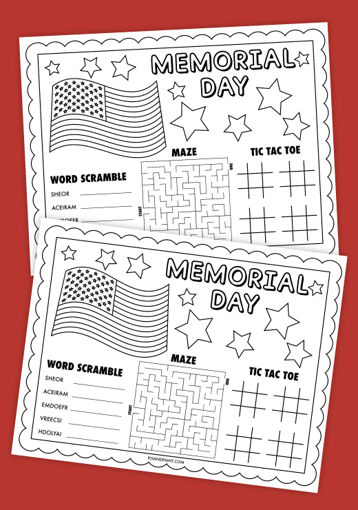 Free Printable Memorial Day Placemat - Pjs and Paint