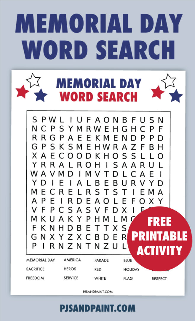Free Printable Memorial Day Word Search Pjs and Paint Free Printable Memorial Day Word Search Pjs and Paint