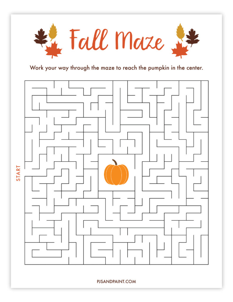 Free Printable Fall Maze - Pjs and Paint