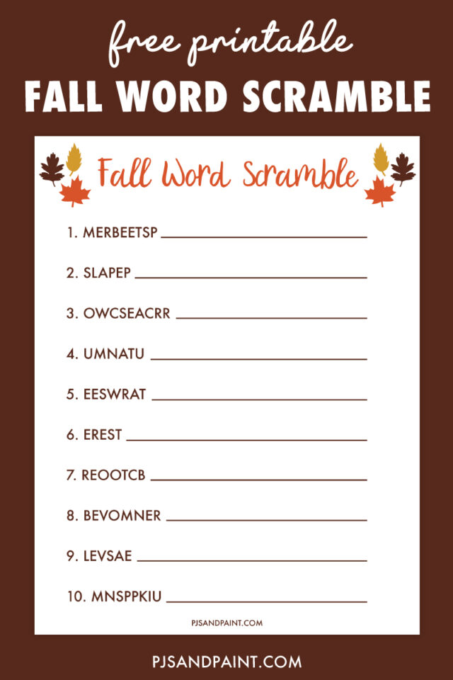 Free Printable Fall Word Scramble - Pjs and Paint