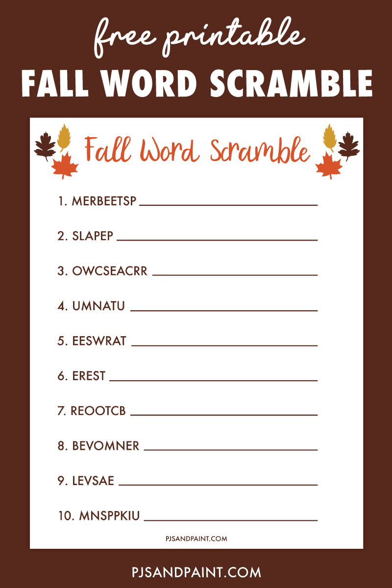 printable fall word scramble