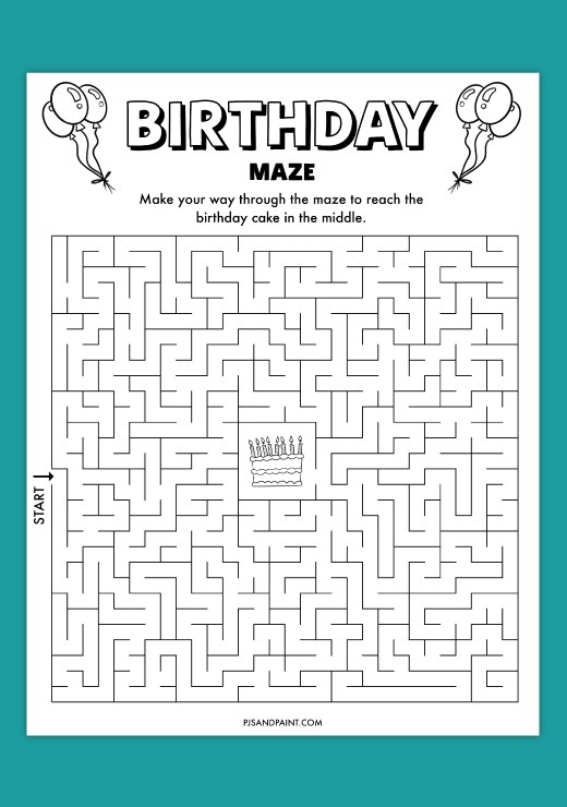 Free Printable Birthday Maze Pjs and Paint