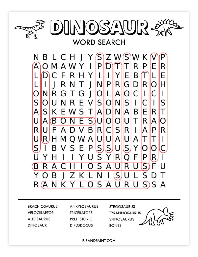 dinosaur word search answer key
