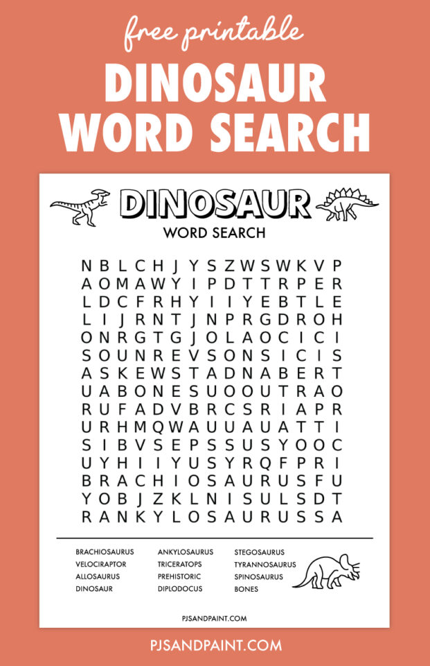 Free Printable Dinosaur Word Search - Pjs and Paint