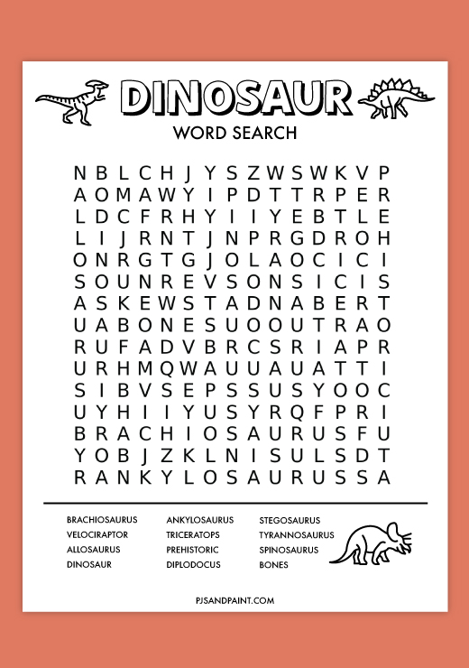 Free Printable Dinosaur Word Search - Pjs and Paint
