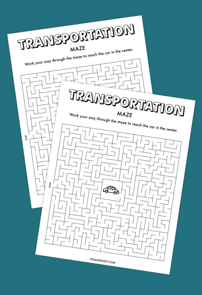 Free Printable Transportation Maze - Pjs and Paint