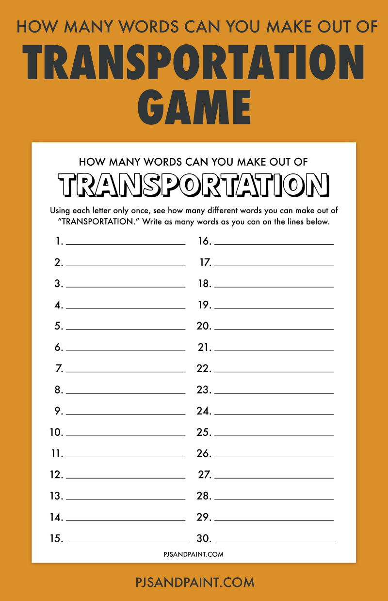how many words transportation game