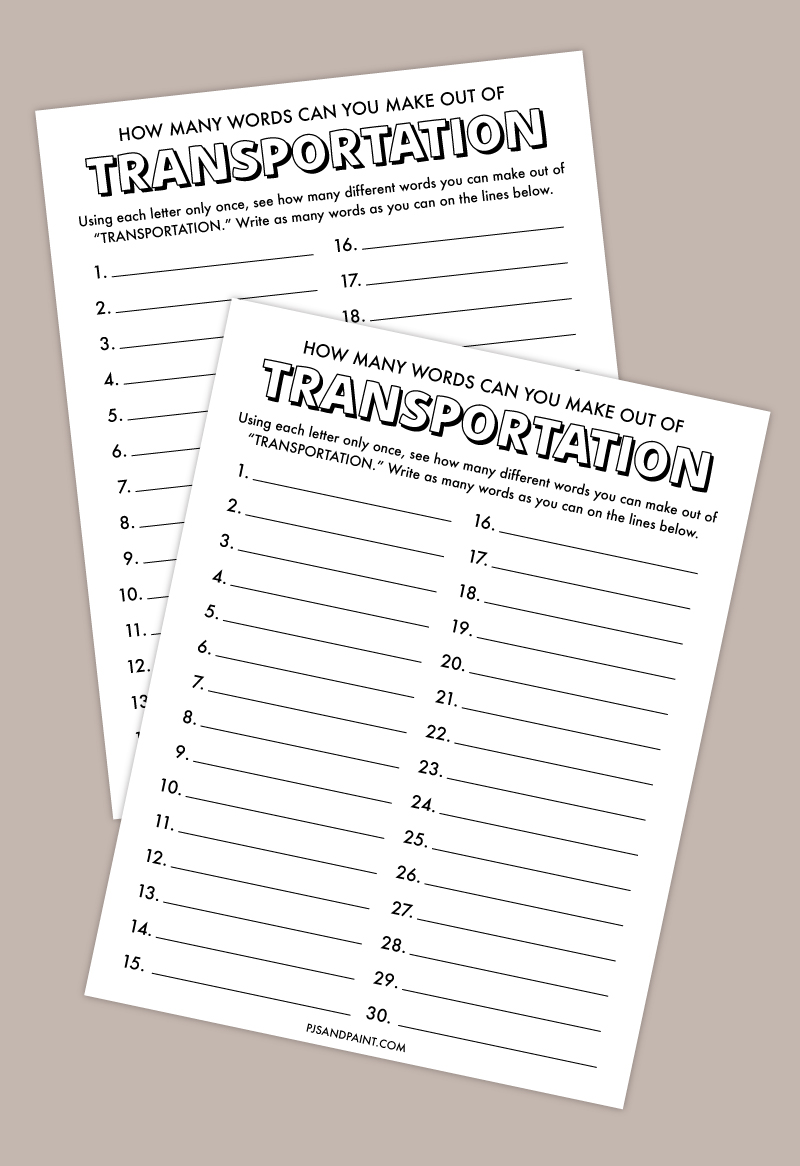 transportation how many words game