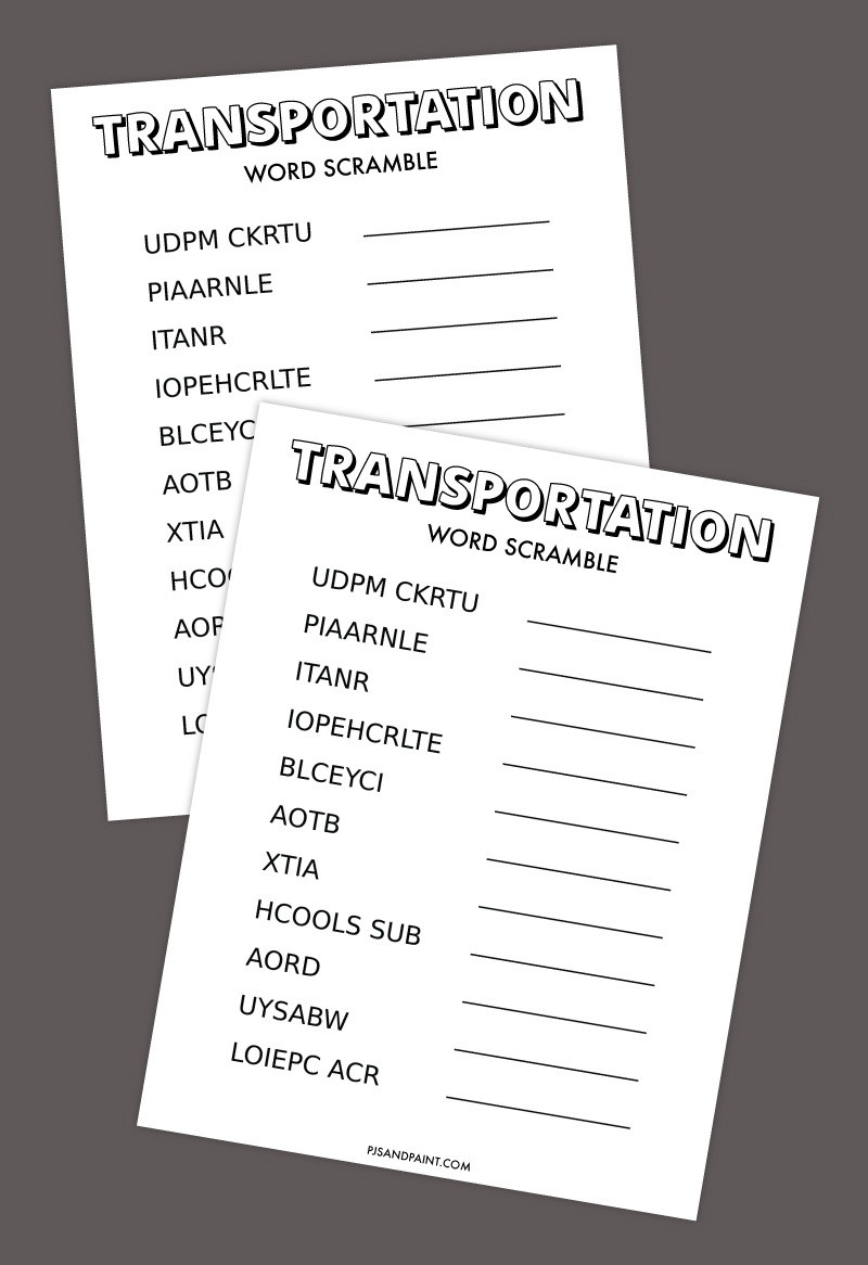 transportation word scramble free