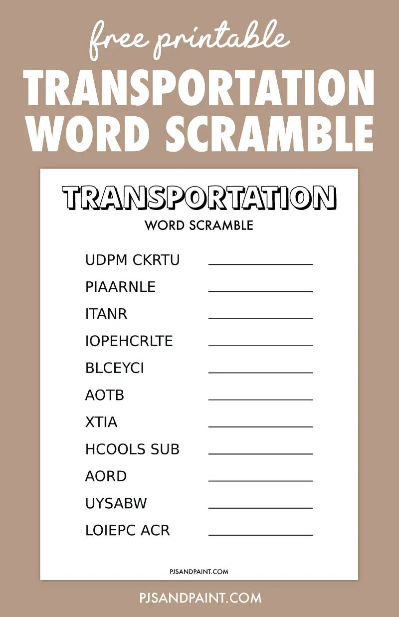 transportation word scramble printable