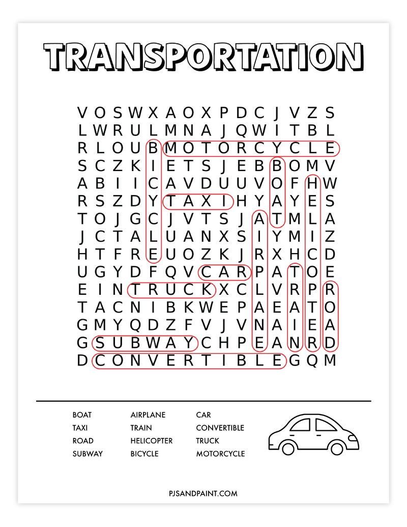 transportation word search answer key