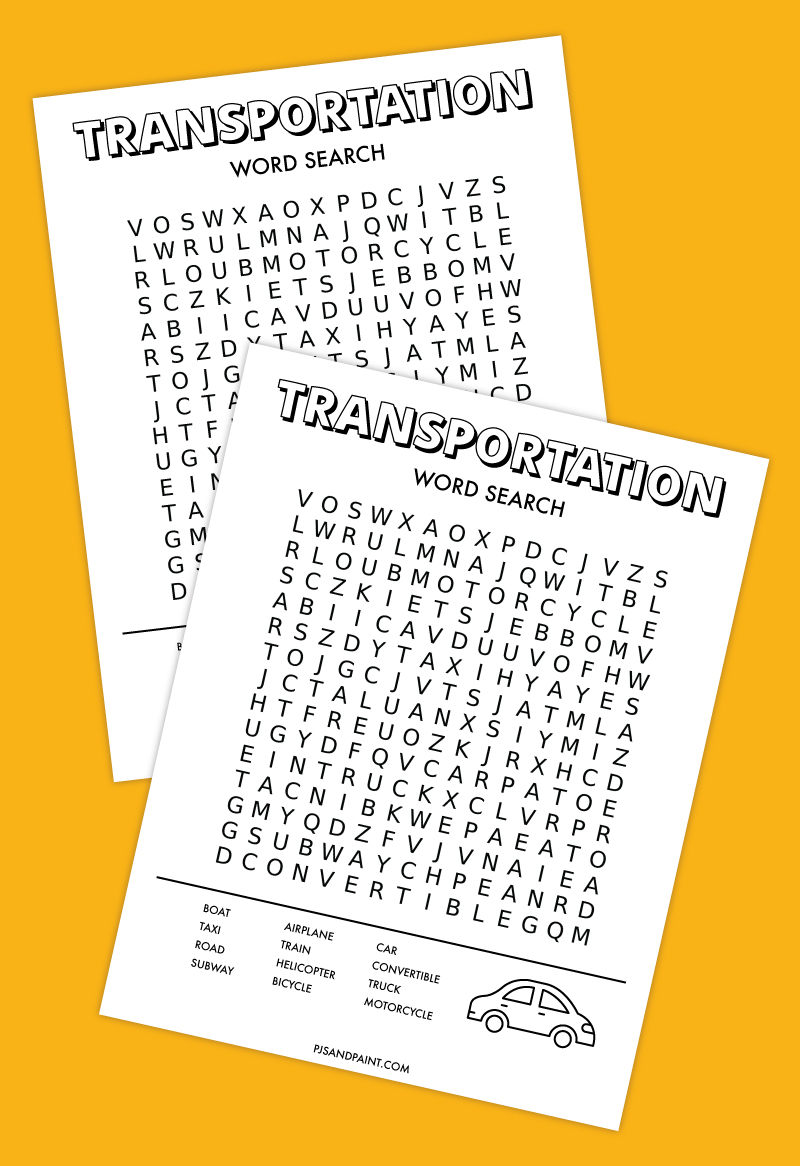 transportation word search printable