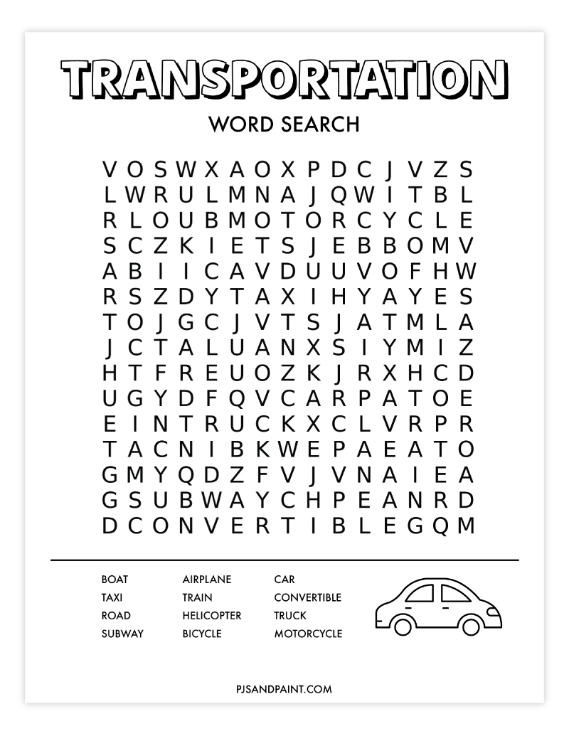 transportation word search