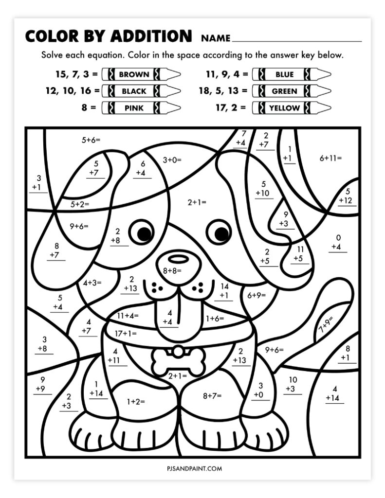 color by addition dog