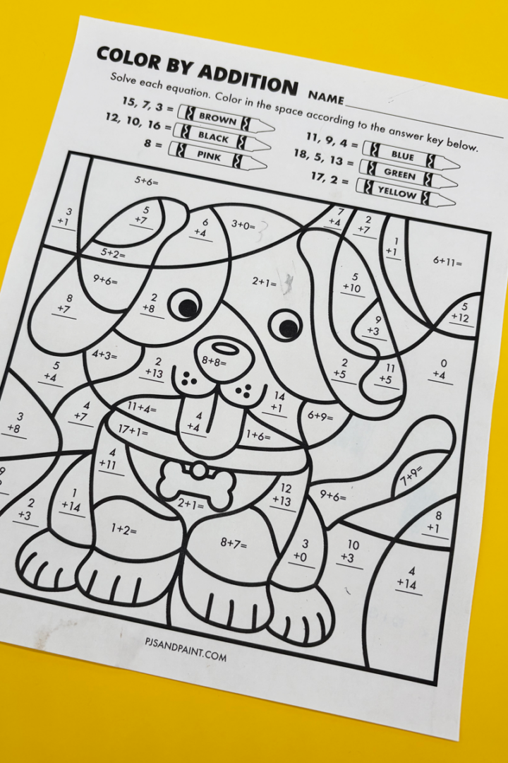 Free Printable Color by Addition Worksheet - Pjs and Paint