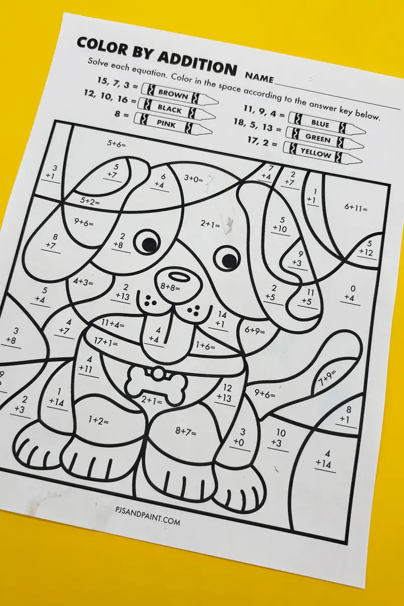 addition color by number