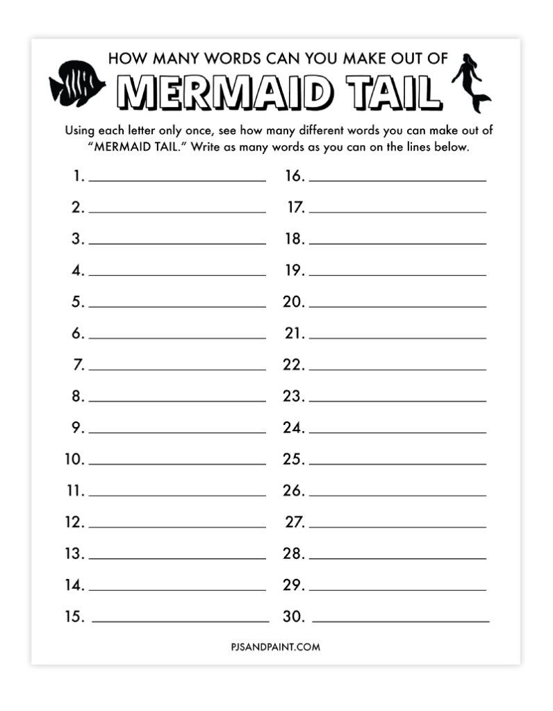 how many words mermaid tail