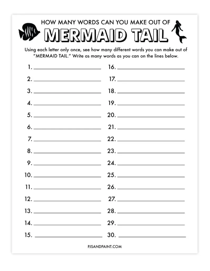 how many words mermaid tail
