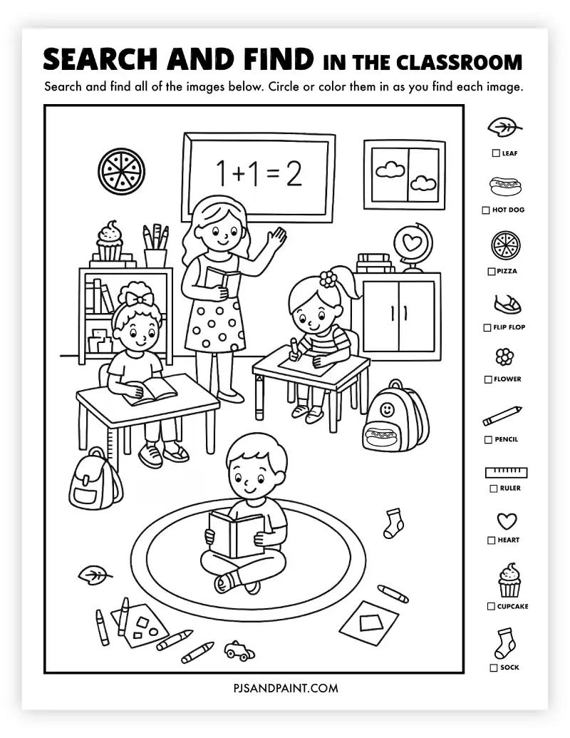 search and find in the classroom free printable