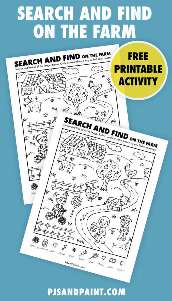 Free Printable Search and Find | On The Farm - Pjs and Paint