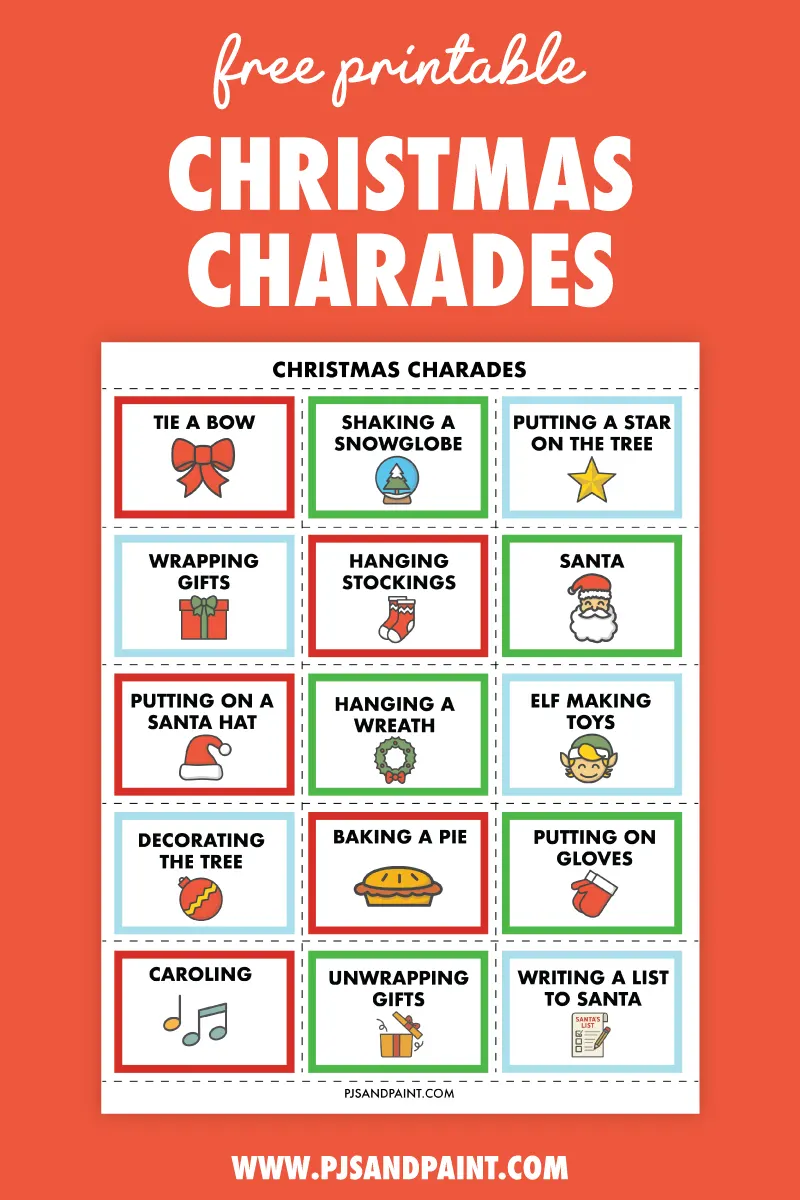 christmas charades free printable.jpg free printable christmas charades - pjs and paint