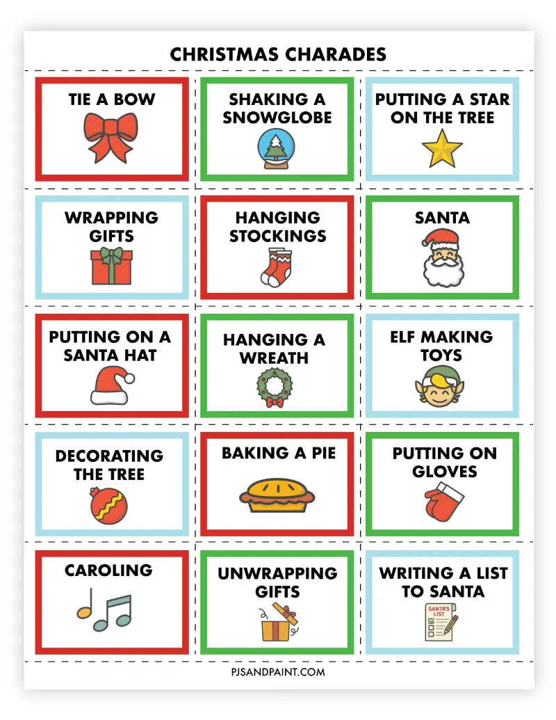 christmas charades.jpg free printable christmas charades - pjs and paint