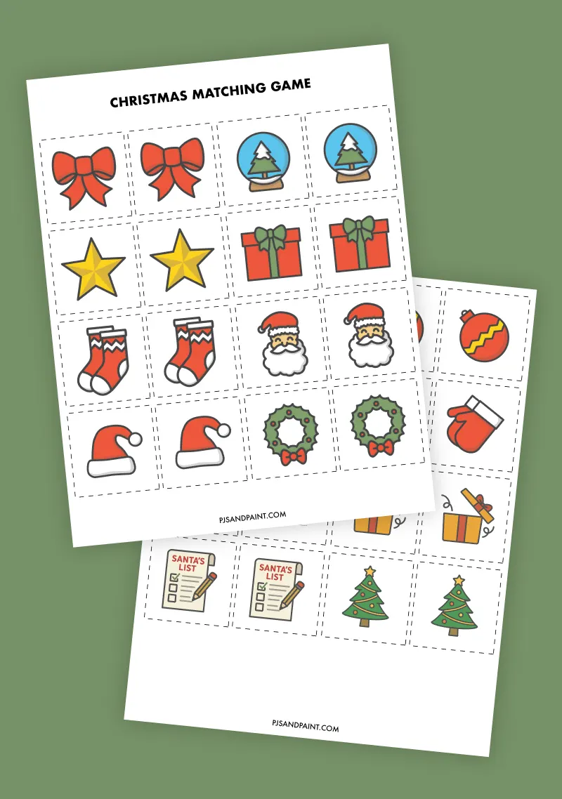 Free Printable Christmas Matching Game Pjs and Paint Free Printable Christmas Matching Game Pjs and Paint