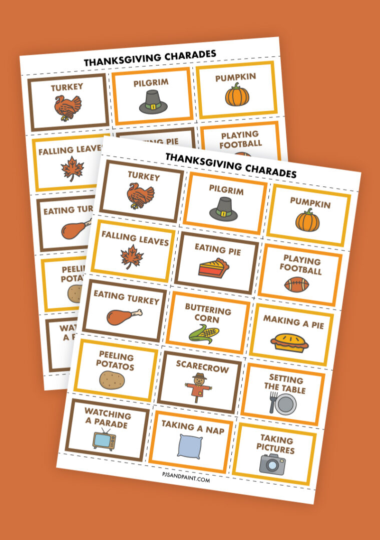 Free Printable Thanksgiving Charades Pjs and Paint Free Printable Thanksgiving Charades Pjs and Paint