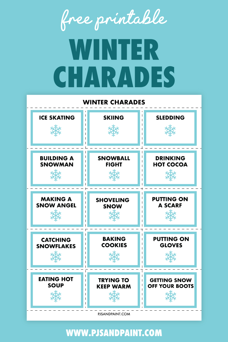 free printable winter charades - pjs and paint