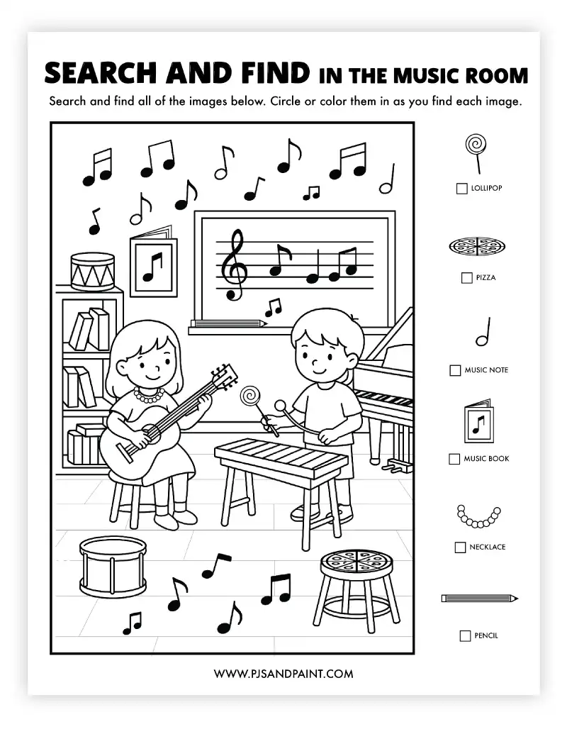 search and find in the music room