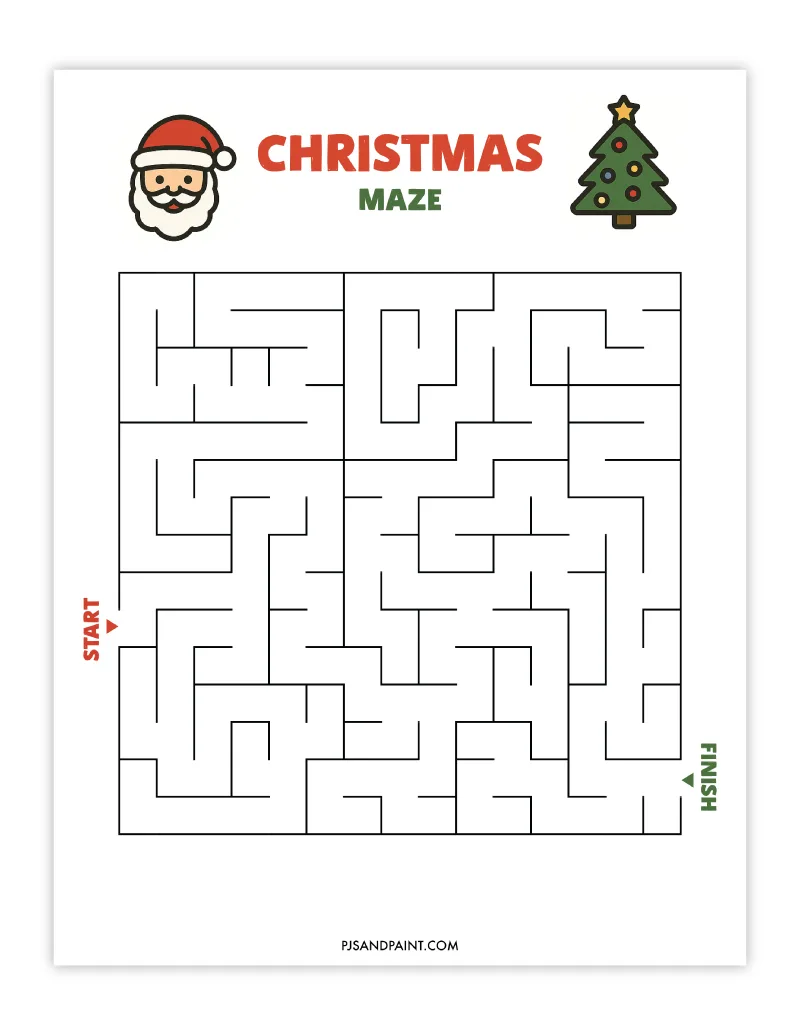 10 free printable christmas mazes - pjs and paint