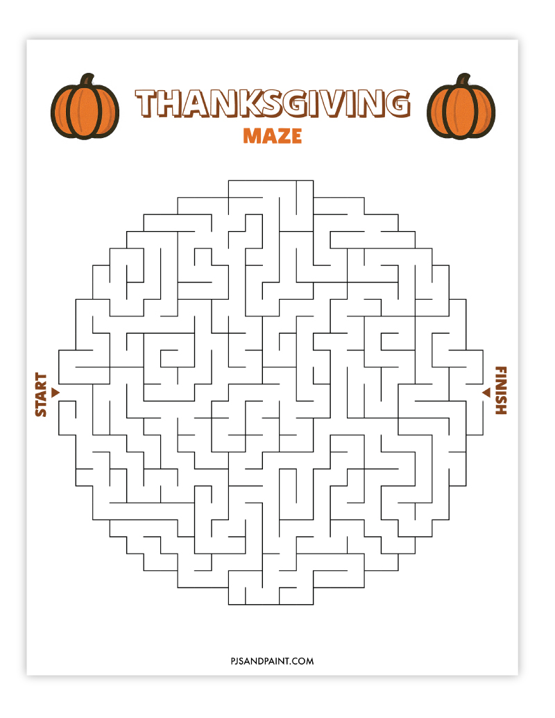Thanksgiving Maze 2 10 free printable thanksgiving mazes - pjs and paint