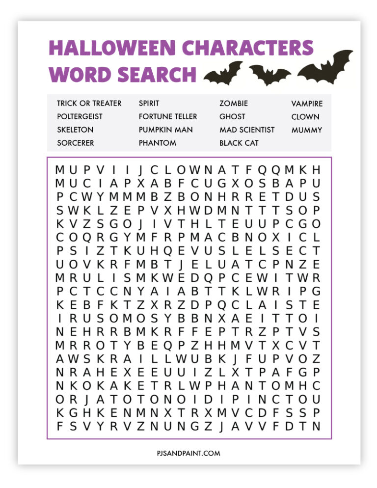 10 Free Printable Halloween Word Searches - Pjs and Paint
