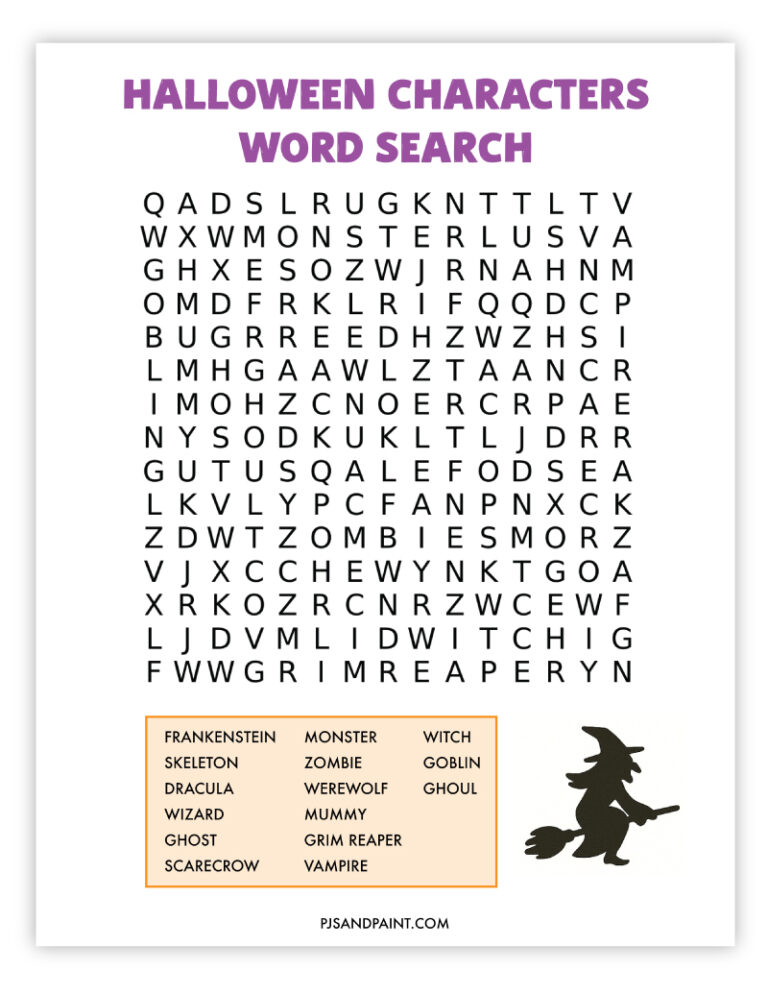 10 Free Printable Halloween Word Searches - Pjs and Paint