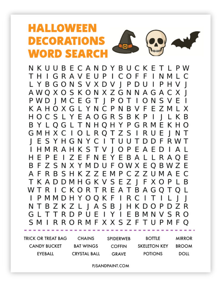 10 Free Printable Halloween Word Searches - Pjs and Paint